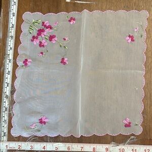 Sold 40’s Made Made Fabric Hand Embroidered And Edged Pansies Beautiful work
